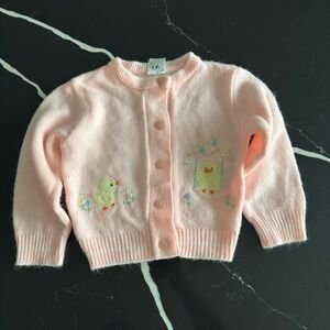 Vintage Pink Kids Cardigan with Duck Embroidery
